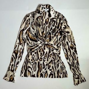 Vintage 00s Caché Silk Animal Print Blouse
